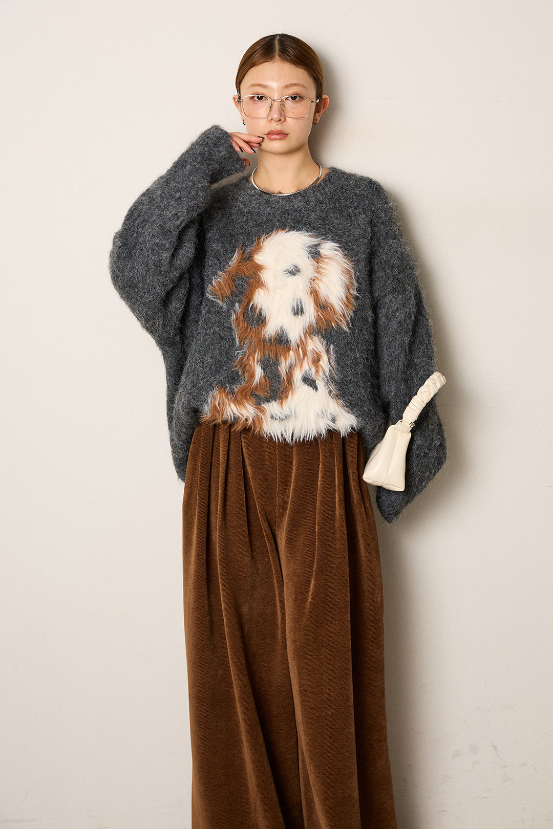 [SET]シャギーニュアンスアニマルニット+ベルトループコーデュロイワイドパンツ(2set)