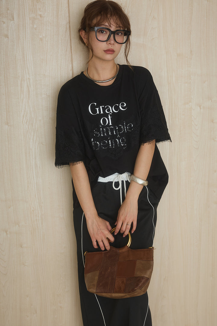 [SET]レースロゴプリントTシャツ+ミニ裏毛ストレートスカート(2set)