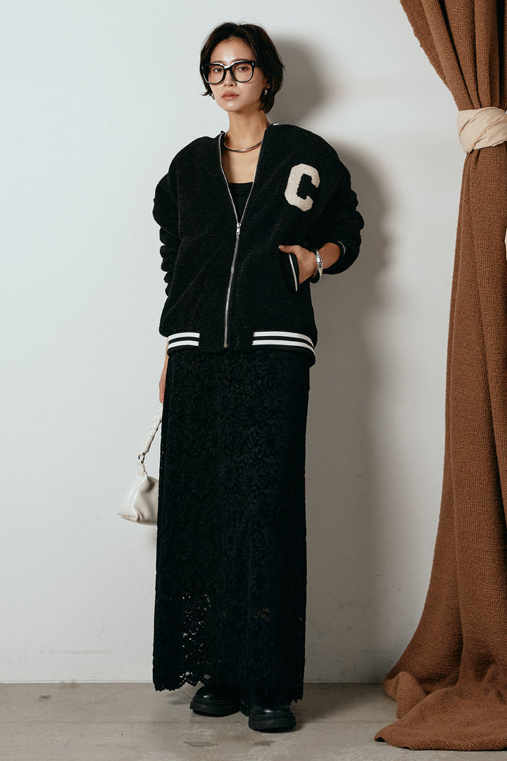 [SET]ロゴスタジャンボアブルゾン+花柄刺繍ベロアフレアスカート(2set)