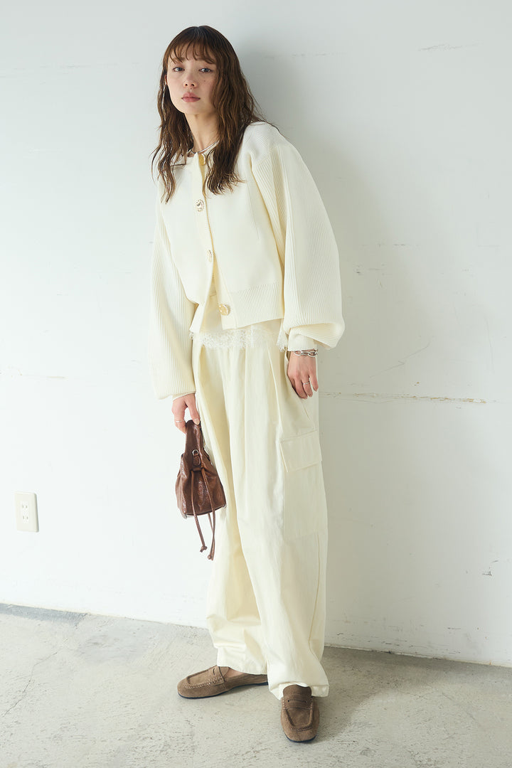 [SET]スポンディッシュBIGボタンクルーネックカーディガン+ブロード切り替えぺプラムタンク(2set)