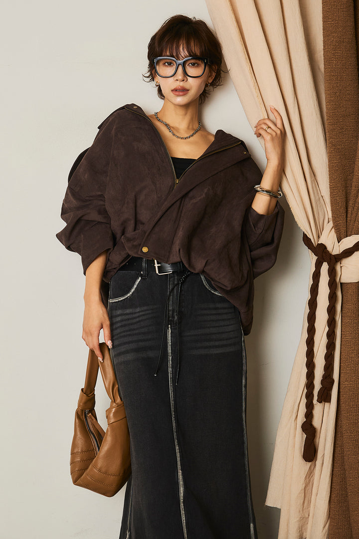 【即納】バルーンシルエットフェイクスエードブルゾン