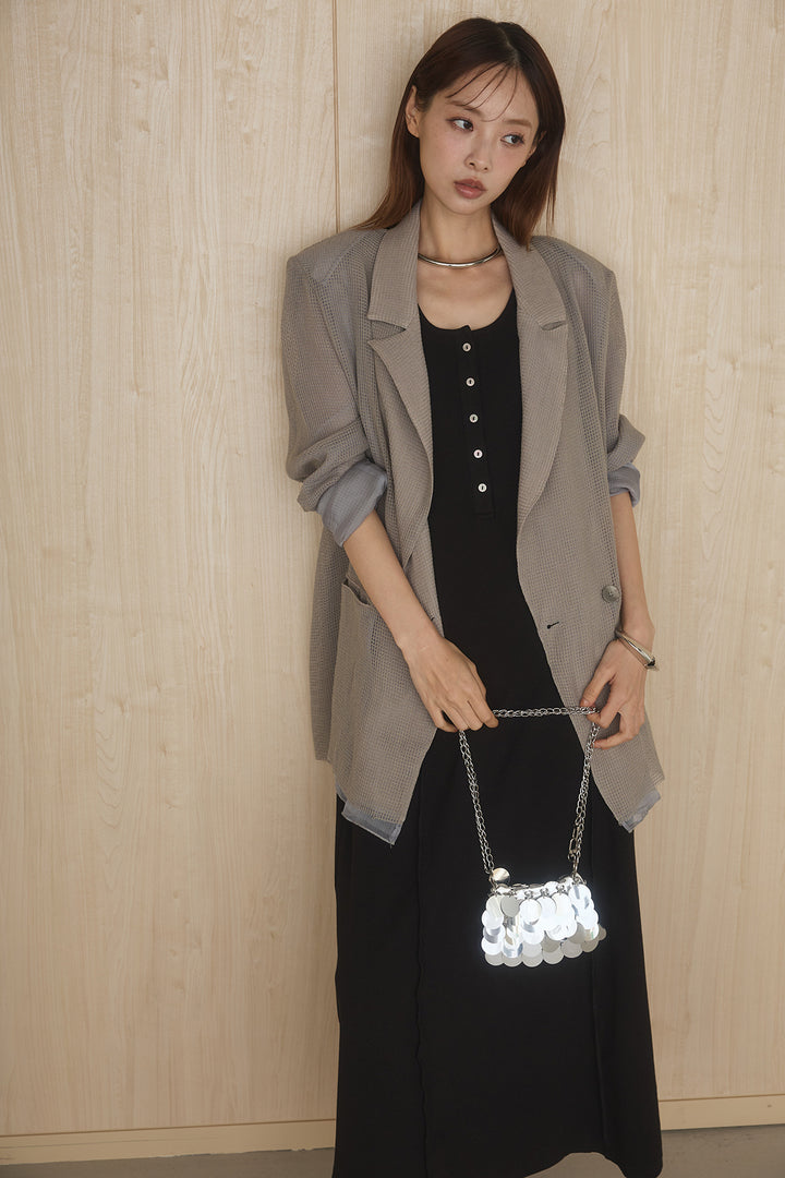 [SET]メッシュテーラードワイドジャケット+ノースリロングワンピース(2set)