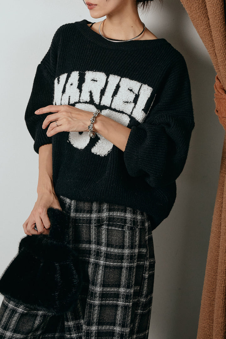 [SET]ロゴジャガードニットトップス+ルーズタータンチェックワイドパンツ(2set)