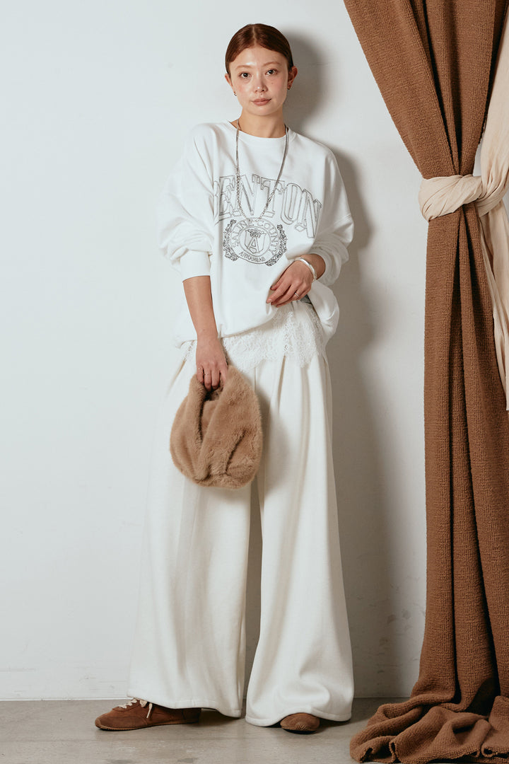 [SET]フロントロゴスウェットプルオーバー+フェイクレザー太ベルト付きタックワイドパンツ(2set)