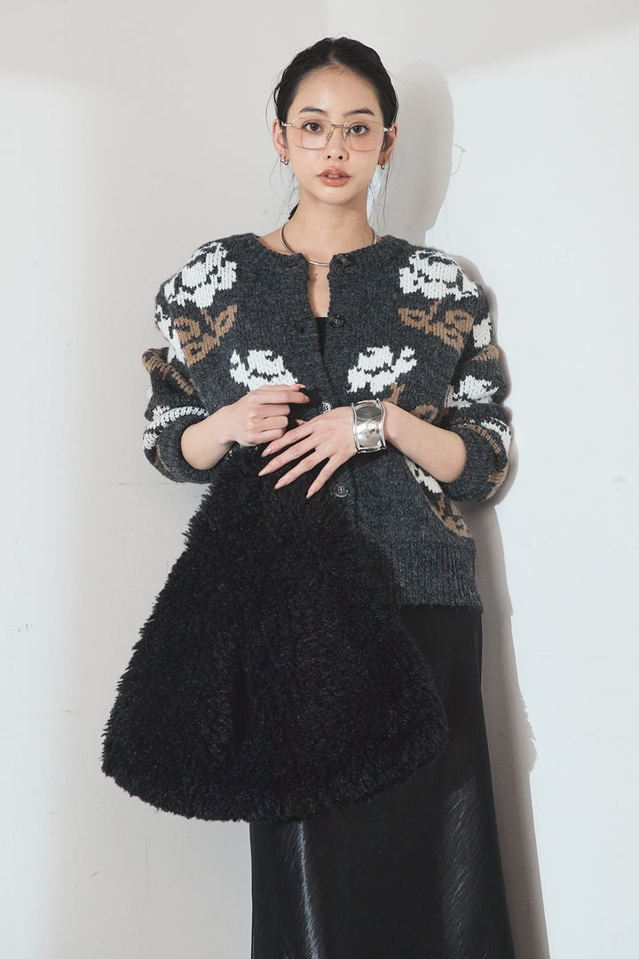 [SET]花柄ジャガードニットカーディガン+裾レースデザインサテンスカート(2set)