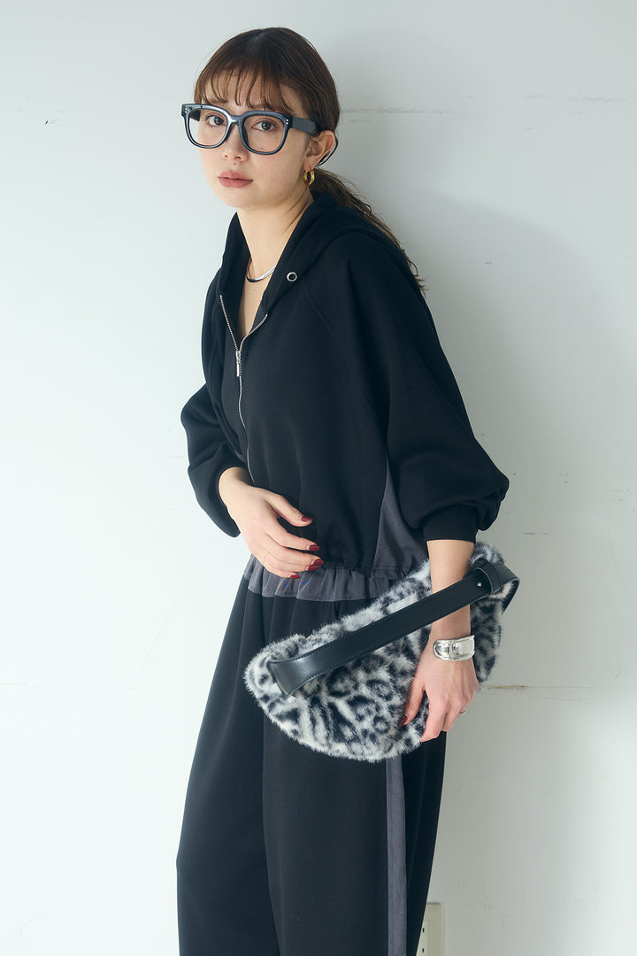 [SET]ドルマンショートフーディー+異素材切り替えスウェットパンツ(2set)