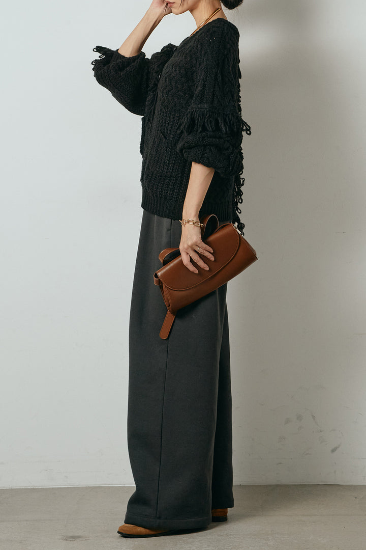 [SET]ランダムフリンジニットカーディガン+裏起毛スウェットワイドパンツ(2set)