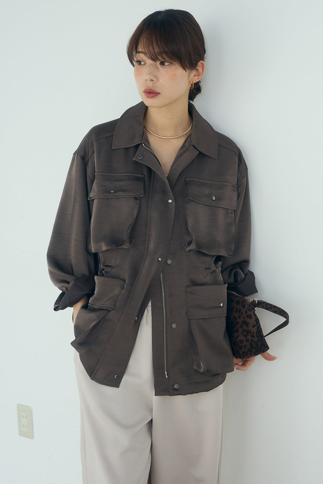 [SET]サテンライトブルゾン+異素材切り替えスウェットパンツ(2set)