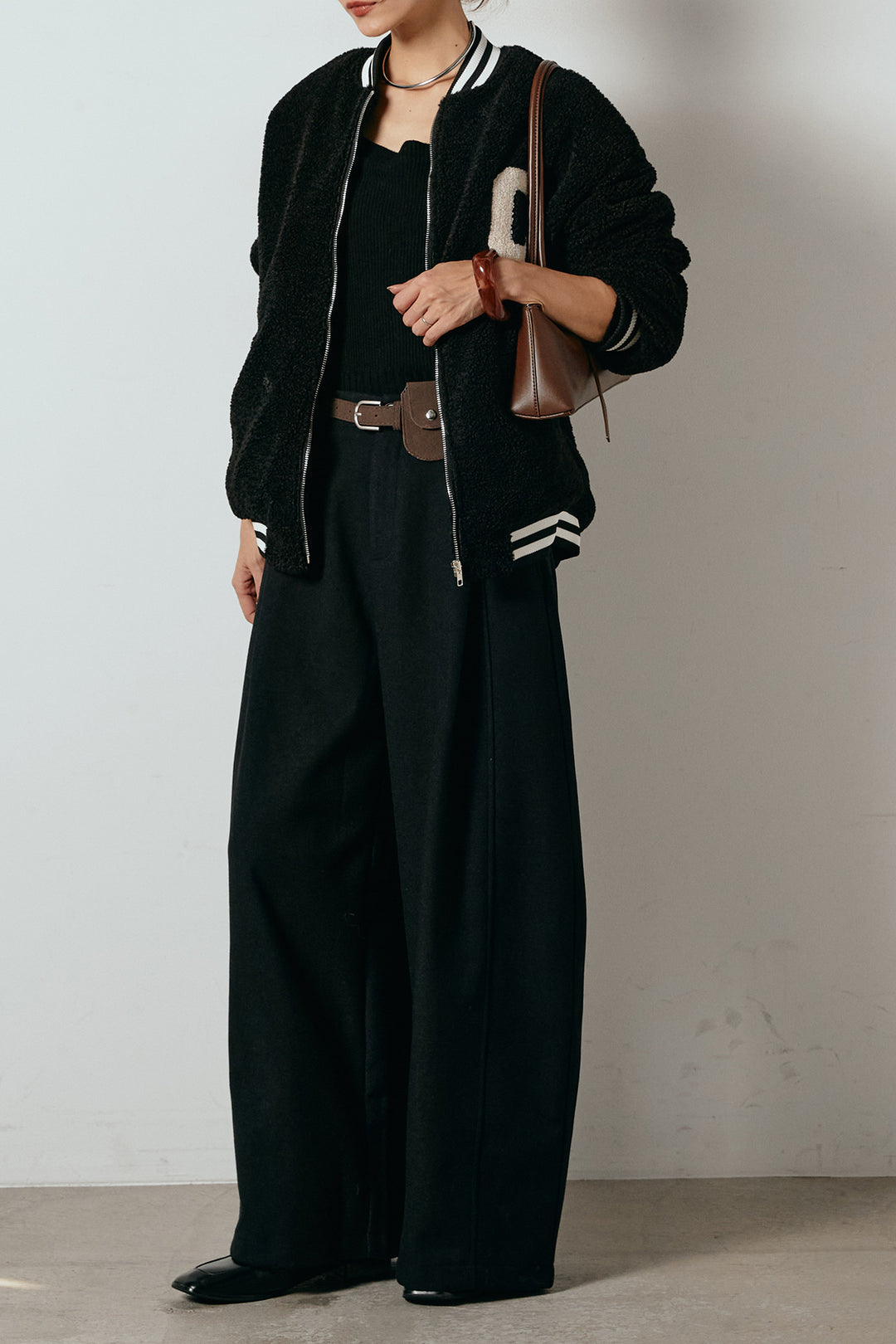 [SET]ロゴスタジャンボアブルゾン+ポーチベルト付きカーブパンツ(2set)