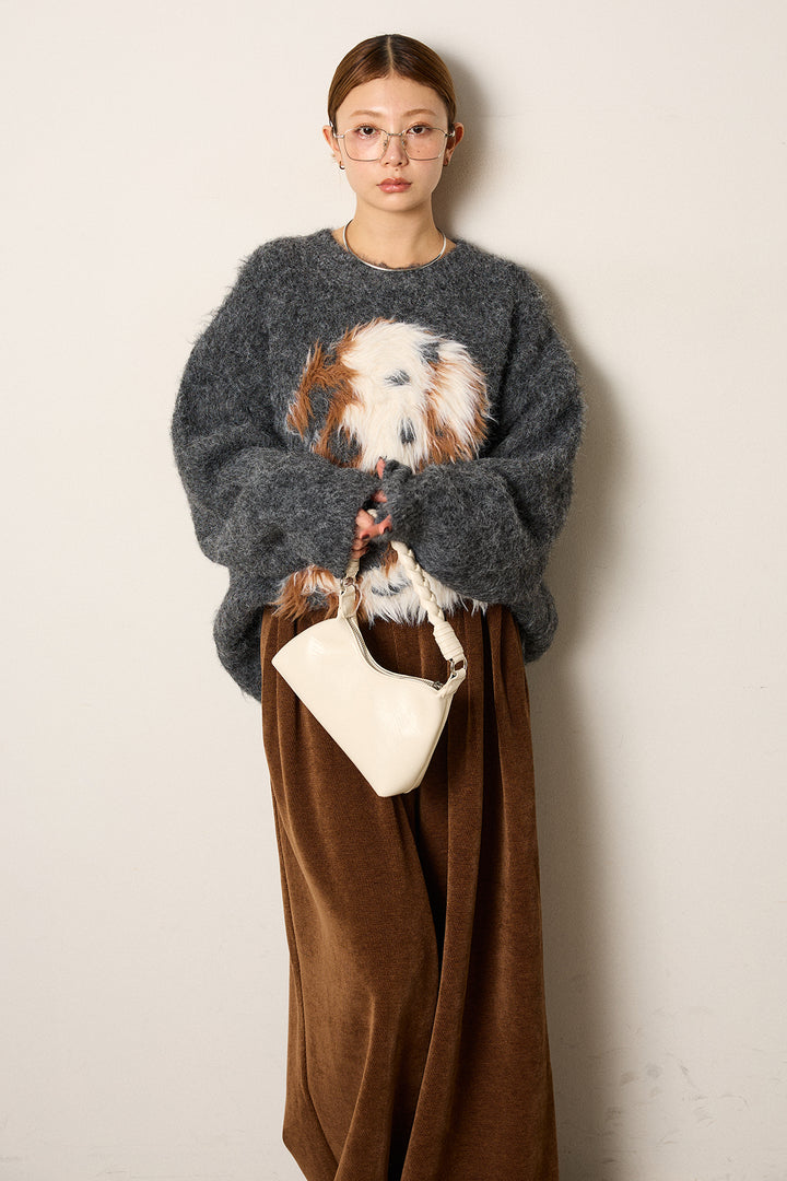 [SET]シャギーニュアンスアニマルニット+ベルトループコーデュロイワイドパンツ(2set)