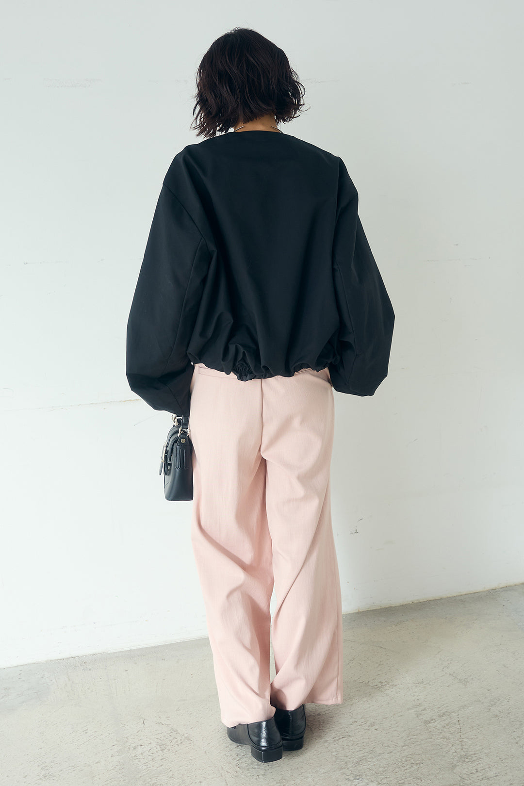 [SET]ノーカラーフロントギャザージップアウター+ツイルメニータックパンツ(2set)