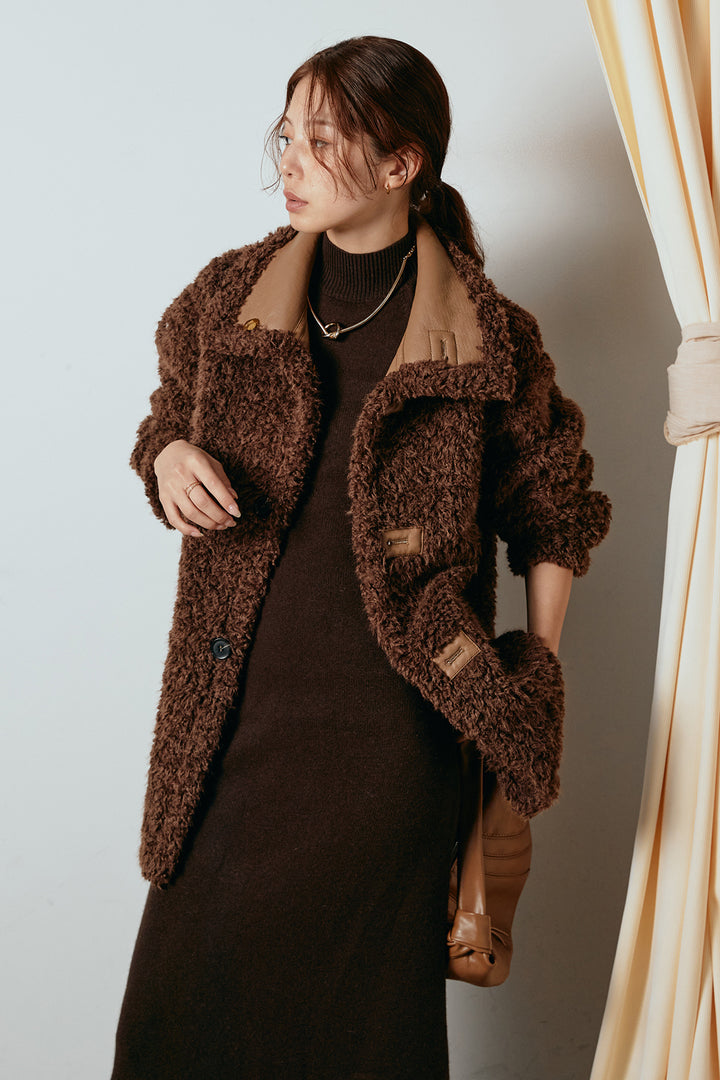 [SET]リバーシブルボアアウター+ノースリーブニットロングワンピース(2set)