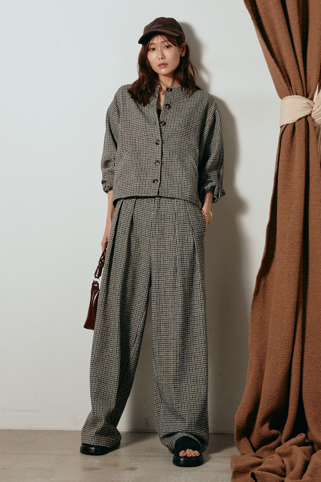 [SET]ノーカラーガンクラブチェックジャケット+ガンクラブチェックタックパンツ(2set)