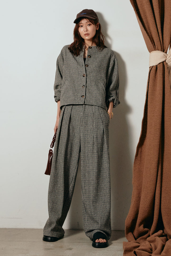 [SET]ノーカラーガンクラブチェックジャケット+ガンクラブチェックタックパンツ(2set)