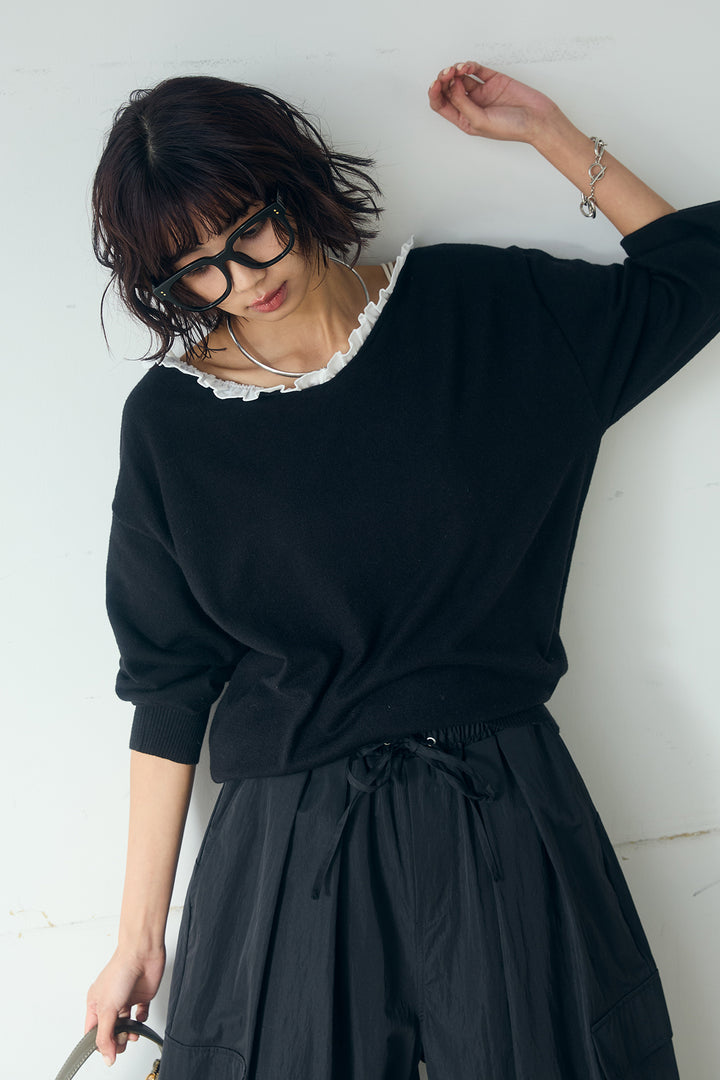 [SET]クールクール異素材コンビオフショルプルオーバー+撥水ジョガーパンツ(2set)