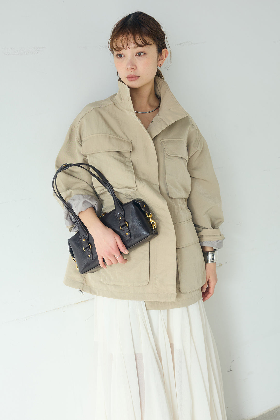 [SET]ナイロンツイルフィールドジャケット+シアーフリルキャミワンピース(2set)