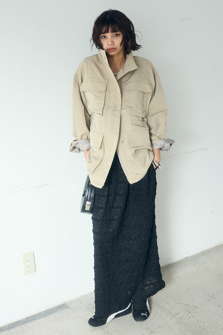 [SET]ナイロンツイルフィールドジャケット+ジャガードカットソータイトスカート(2set)