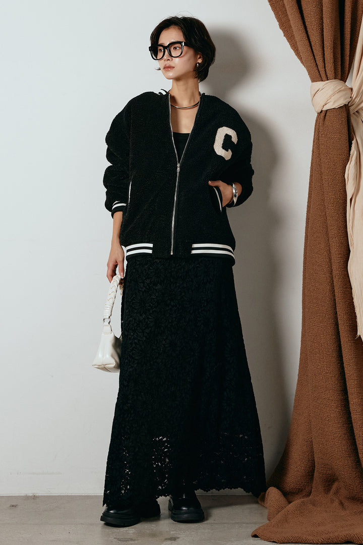 [SET]ロゴスタジャンボアブルゾン+花柄刺繍ベロアフレアスカート(2set)