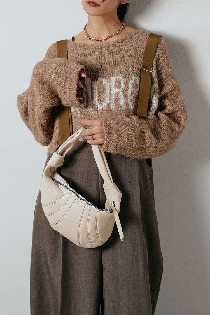 [SET]フロントロゴデザインニットトップス+ワイドツイルサロペット(2set)