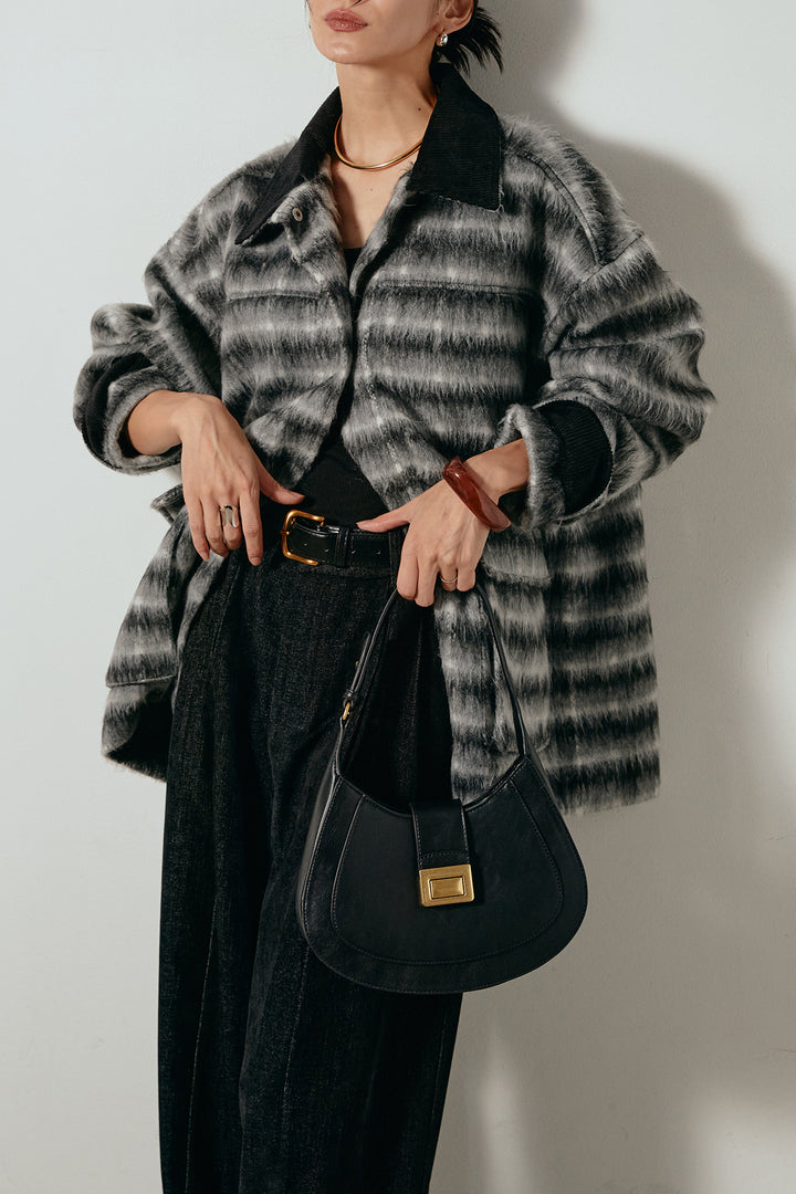 [SET]チェックシャギーミドルカバーオール+フェイクレザーベルト付きスウェードライクワイドパンツ(2set)