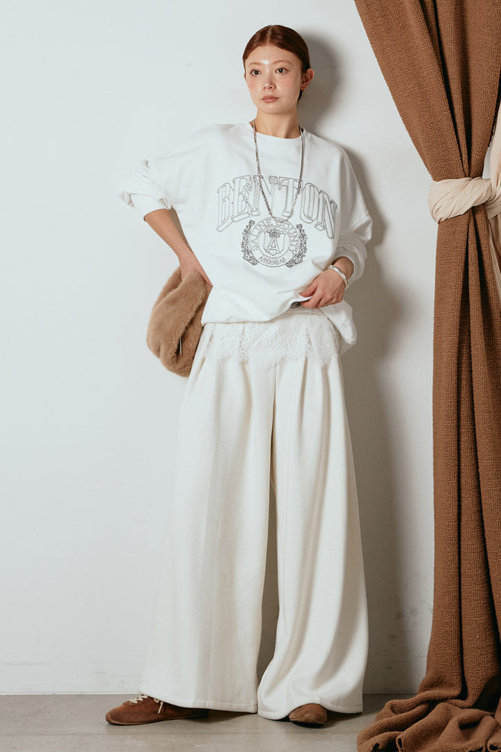 [SET]フロントロゴスウェットプルオーバー+フェイクレザー太ベルト付きタックワイドパンツ(2set)