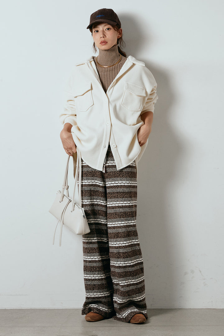 [SET]襟付きコーデュロイポケットシャツ+マルチライン柄リラックスニットパンツ(2set)