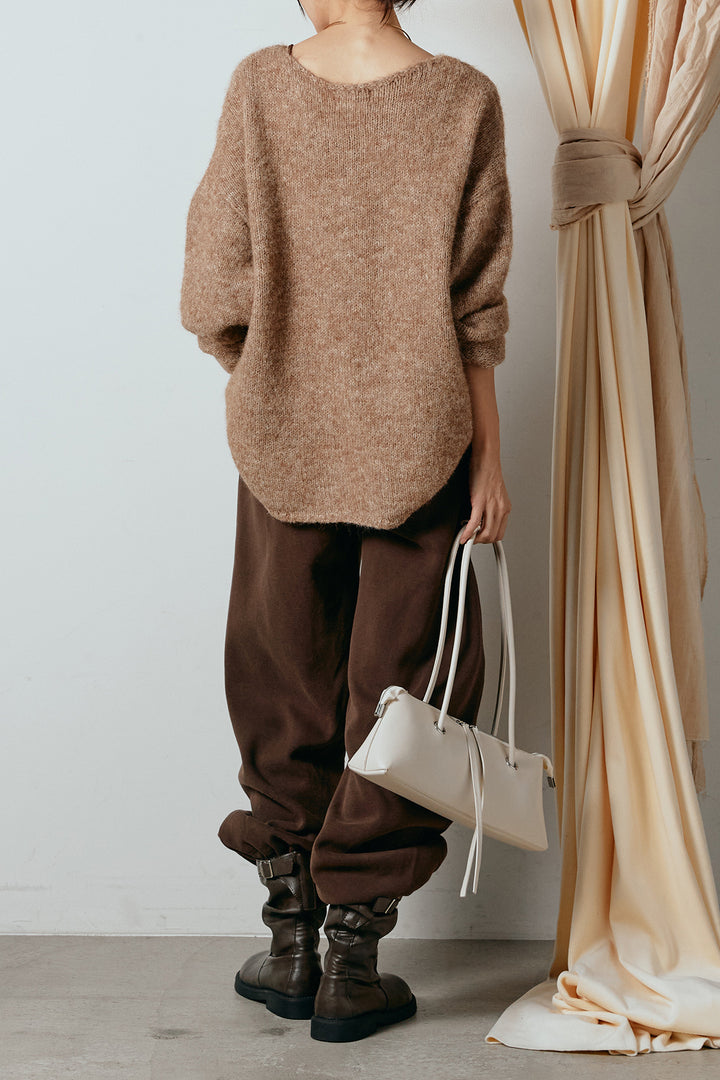 [SET]フロントロゴデザインニットトップス+スウェットワイドカーブパンツ(2set)