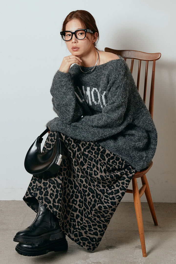 [SET]フロントロゴデザインニットトップス+レオパードロングスカート(2set)