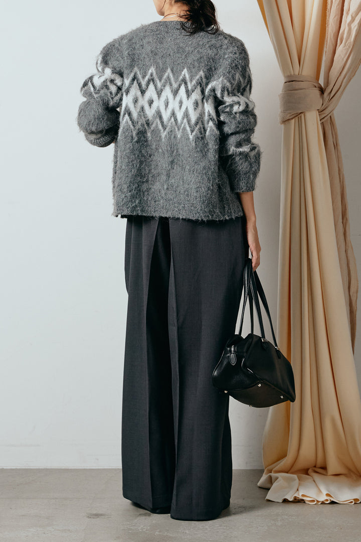 [SET]起毛ノルディック柄ニットカーディガン+ワイドツイルサロペット(2set)