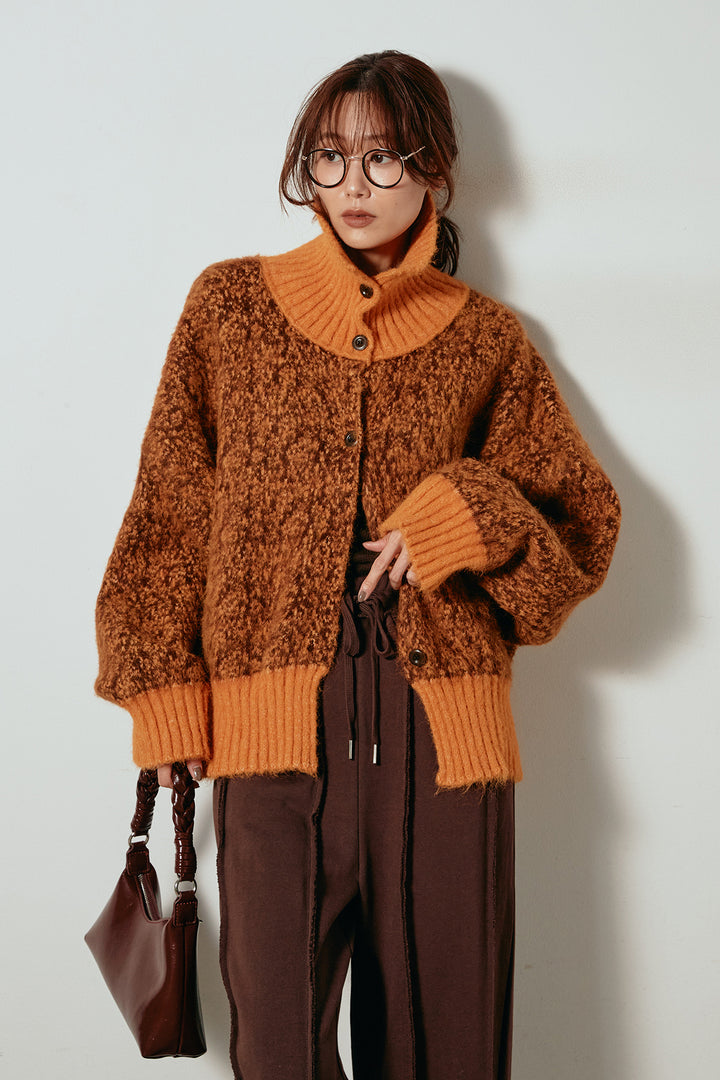 [SET]ハイネックミックスニットトップス+フロントラインデザインワイドスウェットパンツ(2set)