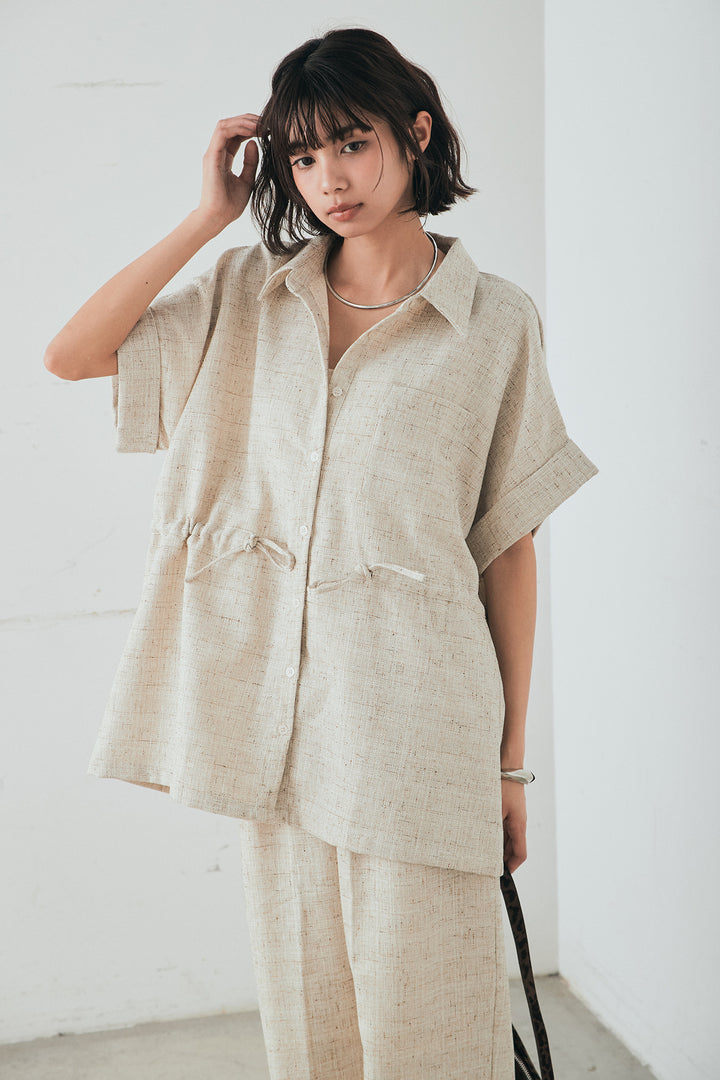 [SET]ツイードウエストドロストシャツ+ツイードタックパンツ(2set)