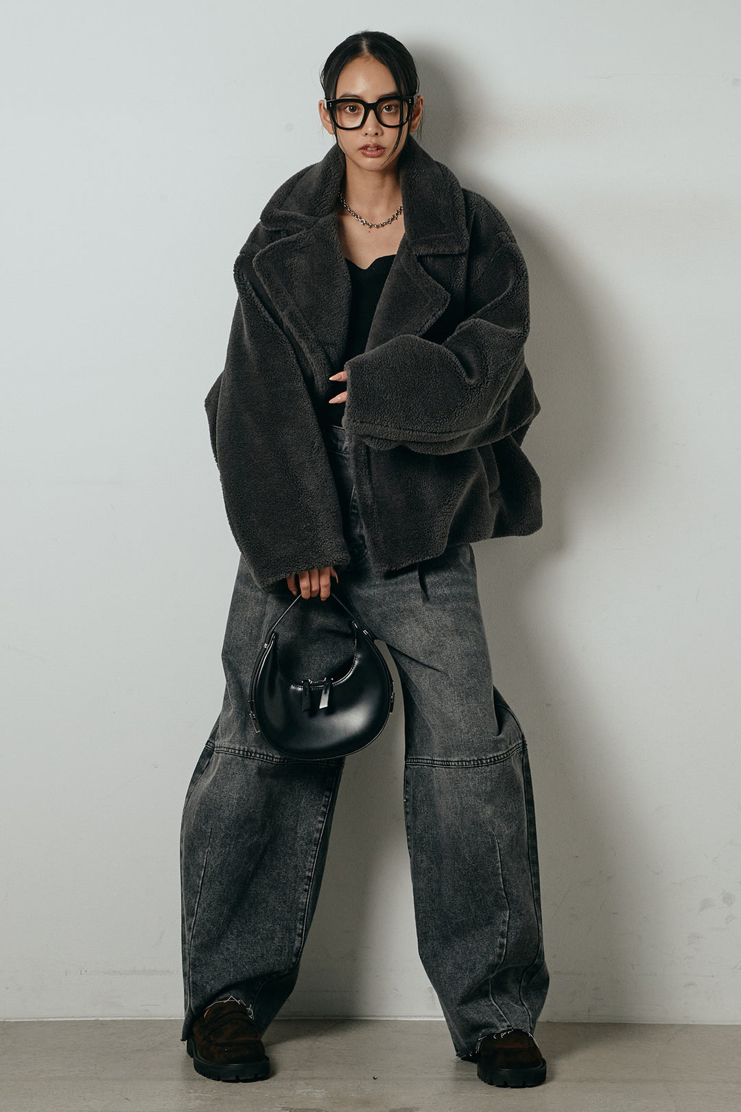 【2月中旬発送】
[SET]テディボアショートジャケット+加工デニムタックコクーンワイドパンツ(2set)