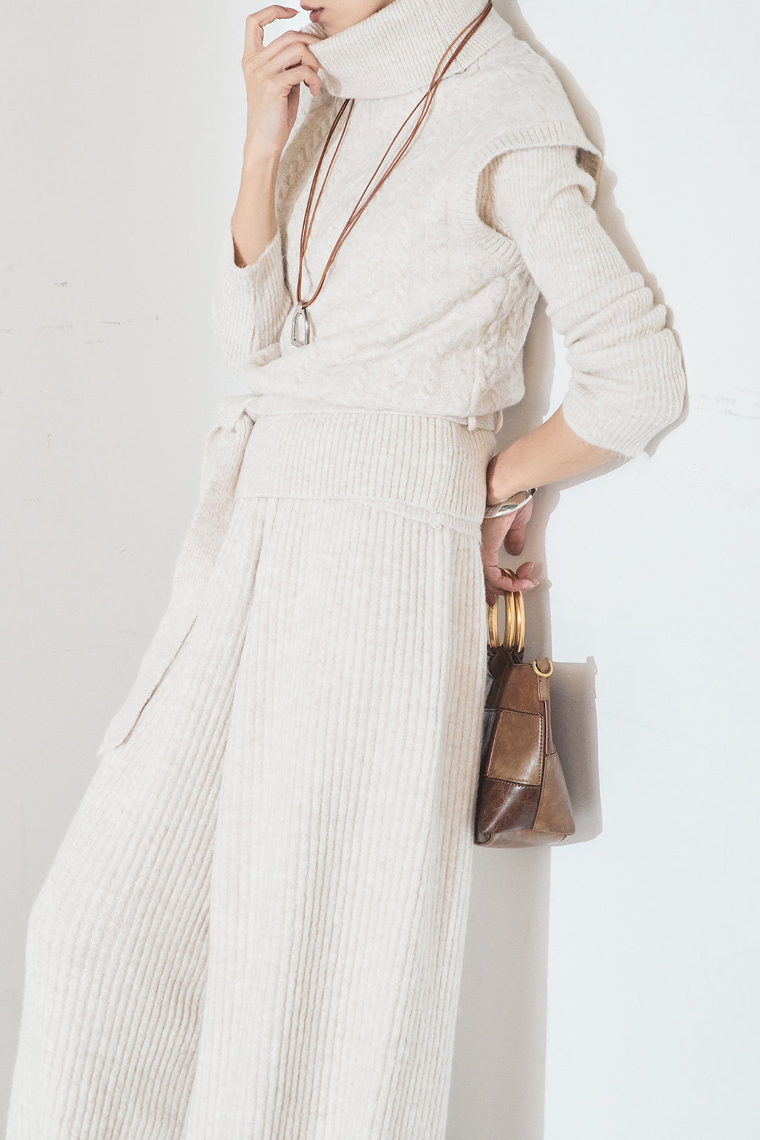 [SET]3ピースハイネックニットベストSETUP