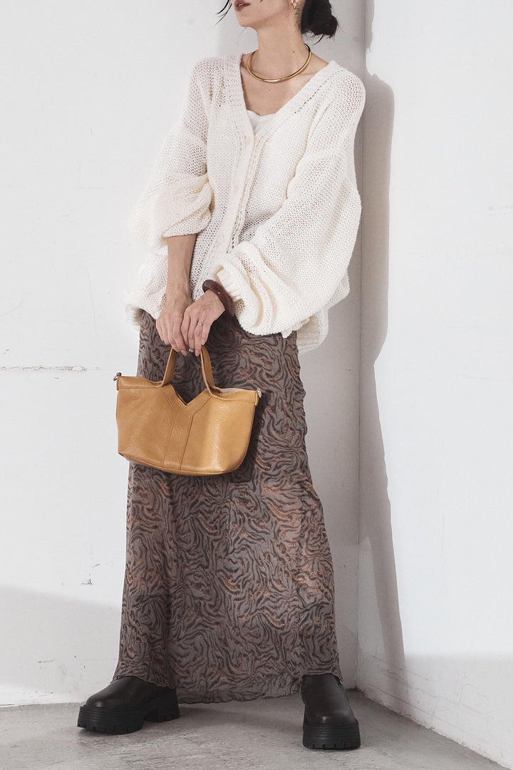 [SET]コード刺繍リラックスニットカーディガン+抽象柄ロングスカート(2set)