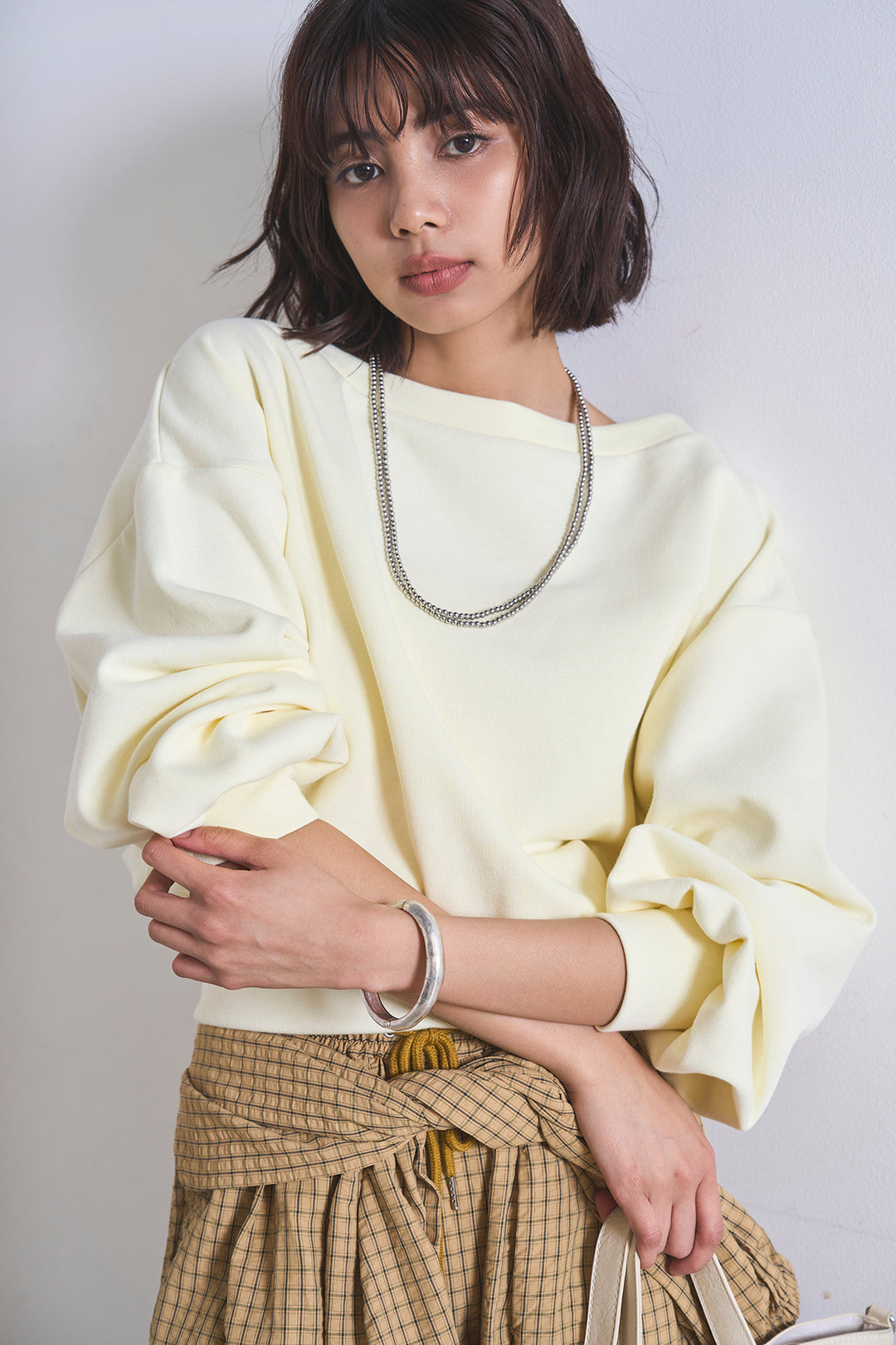 [SET]ワンショルスウェットプルオーバー+チェックウエスト巻きジョガーパンツ(2set)