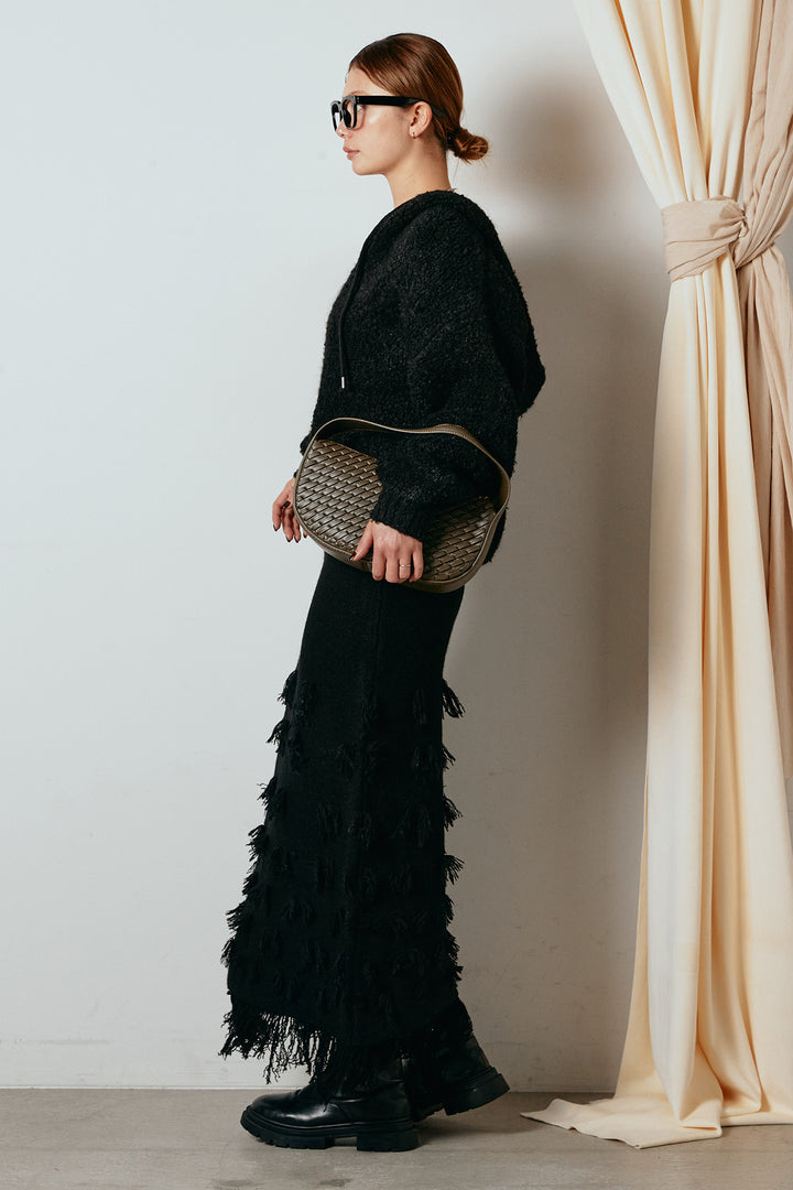 [SET]ブークレキーネックプルオーバー+ポイントフリンジニットナロースカート(2set)