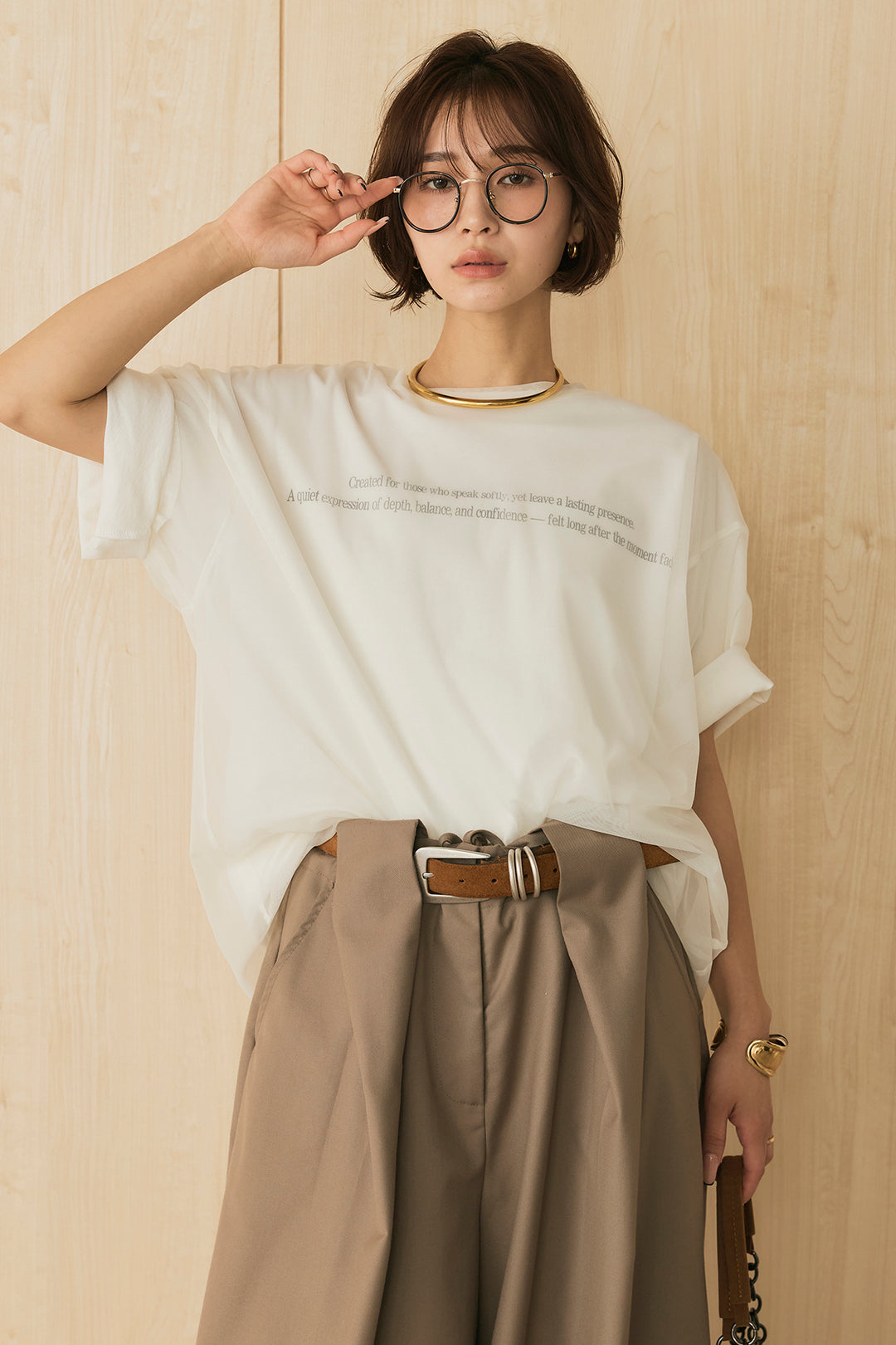 【即納】綿天竺Tシャツ×チュールトップス