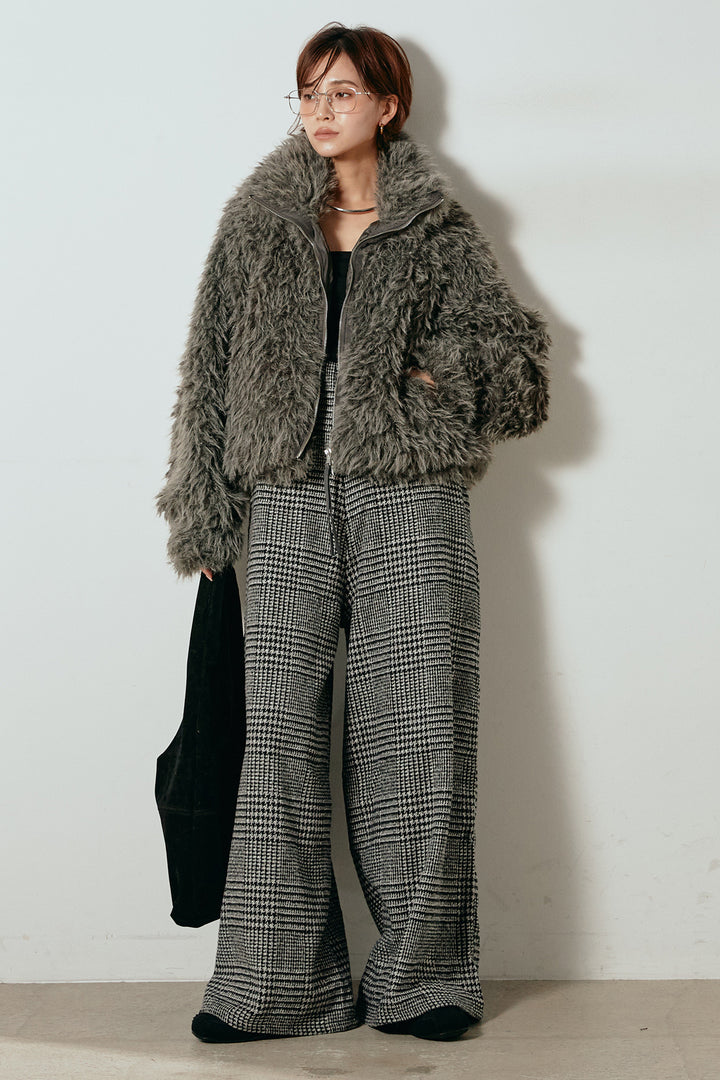 [SET]ミックスシープファースタンドブルゾン+前後2wayグレンチェック柄スカーチョサロペット(2set)