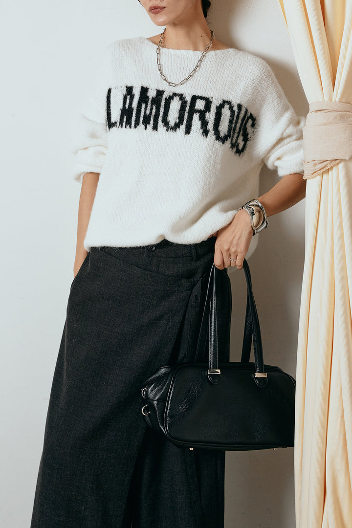 [SET]フロントロゴデザインニットトップス+ラップ巻きワイドスラックス(2set)