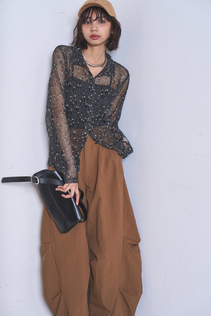 [SET]ネップメッシュポロ襟カーディガン+ドライタフタタックバレルパンツ(2set)