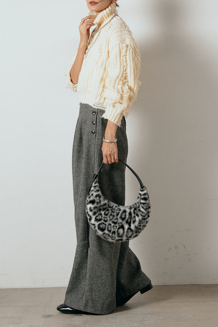 [SET]フリンジタートルショートニット+サイドボタンツイードタックパンツ(2set)