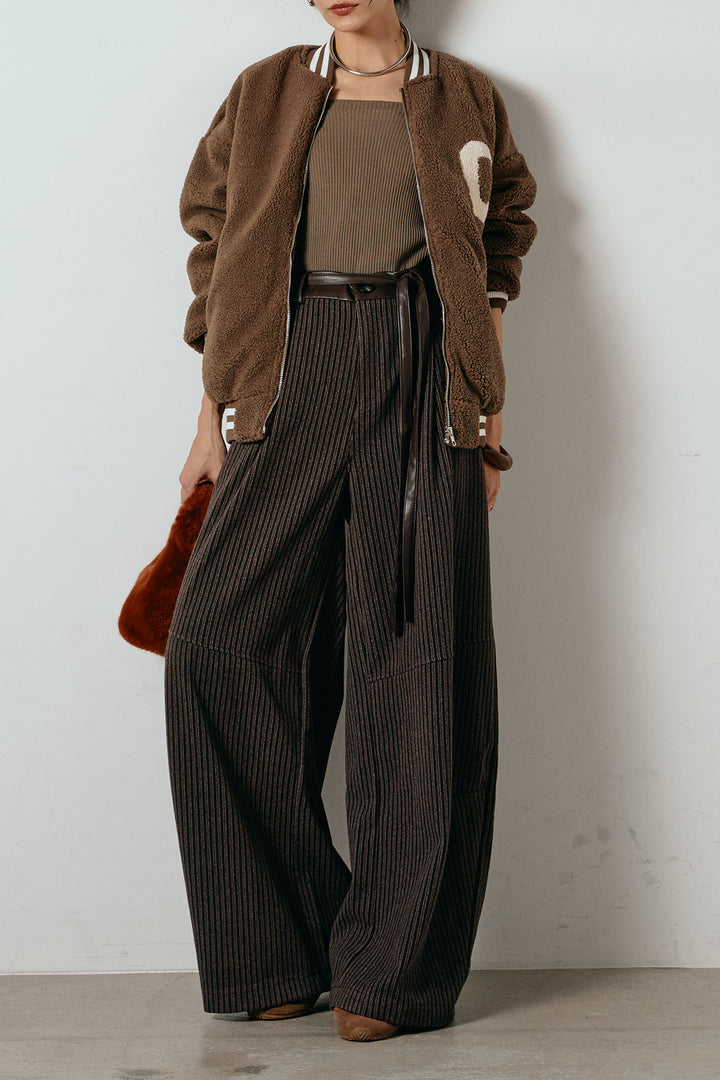 [SET]ロゴスタジャンボアブルゾン+レザーライク配色ストライプパンツ(2set)