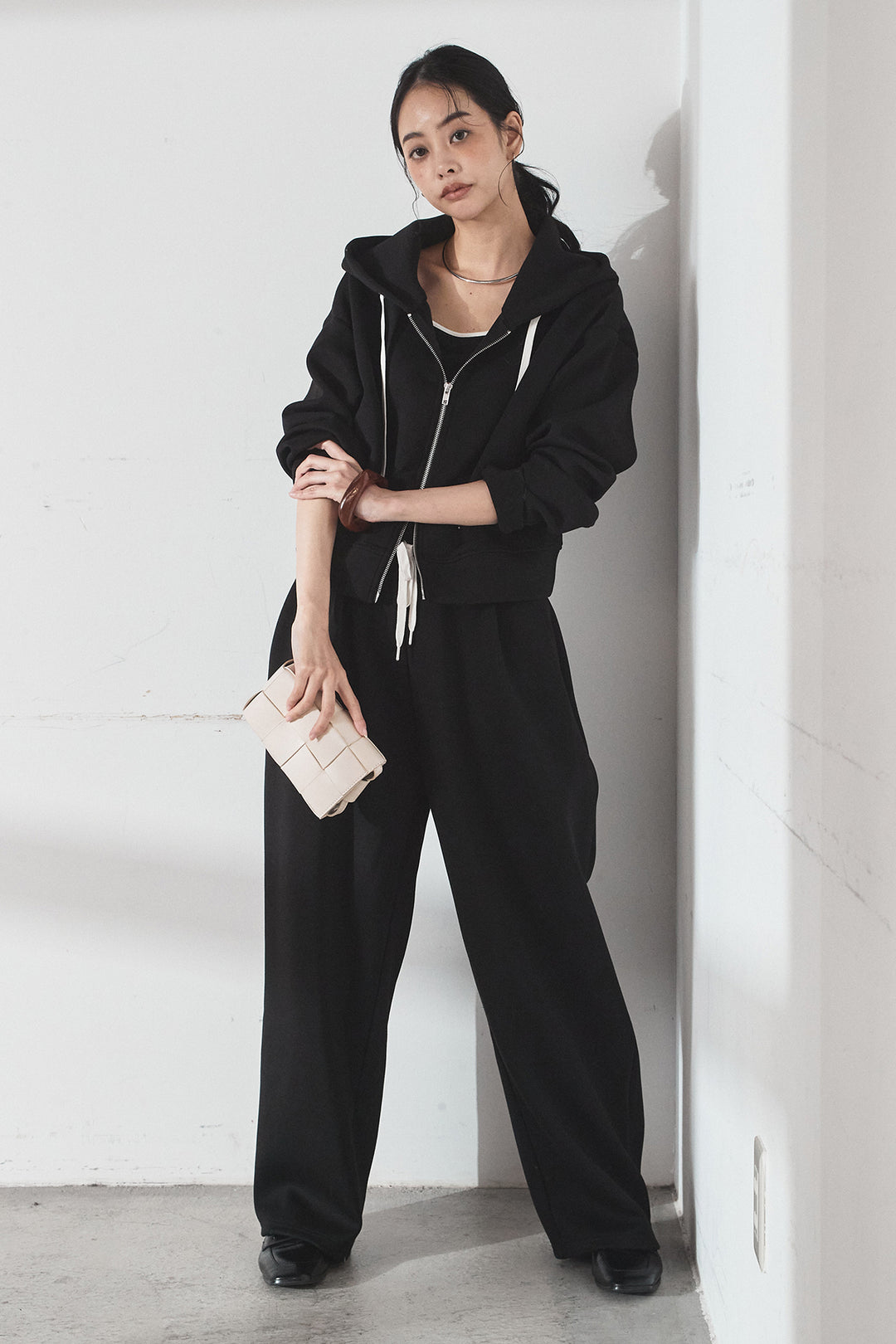 [SET]スウェットドルマンジップフードパーカー+スウェットコクーンイージーパンツ(2set)