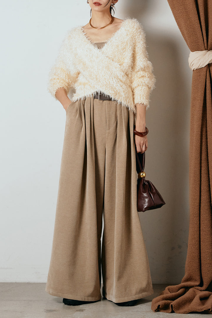 [SET]シャギークロスニットトップス+ベルトループコーデュロイワイドパンツ(2set)