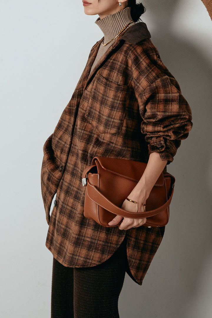 [SET]シャギーチェックシャツジャケット+ワイドリブニットイージーパンツ(2set)