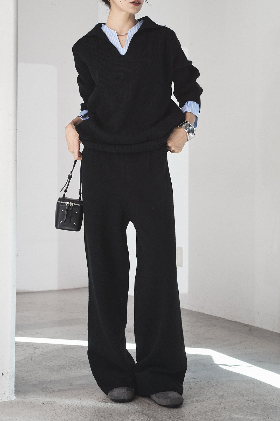 [SET]ストライプドッキングニットポロSETUP