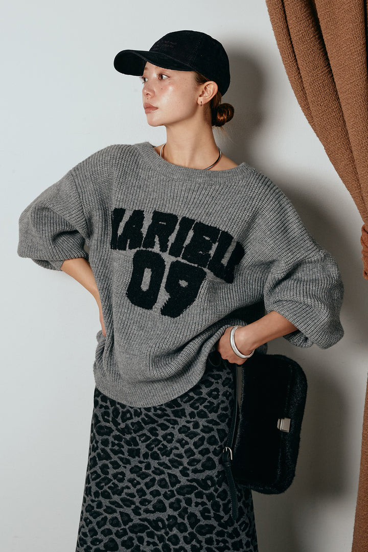 [SET]ロゴジャガードニットトップス+レオパードロングスカート(2set)