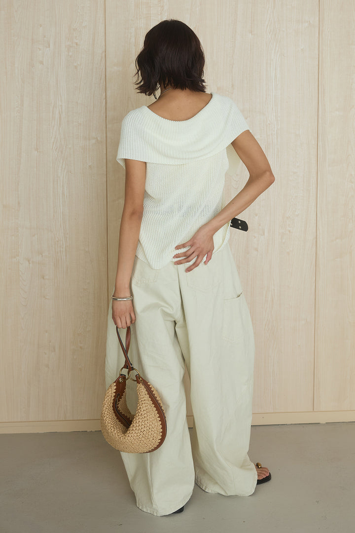 [SET]ビッグカラーボタンニットトップス+ベルト付きカラーデニムパンツ(2set)