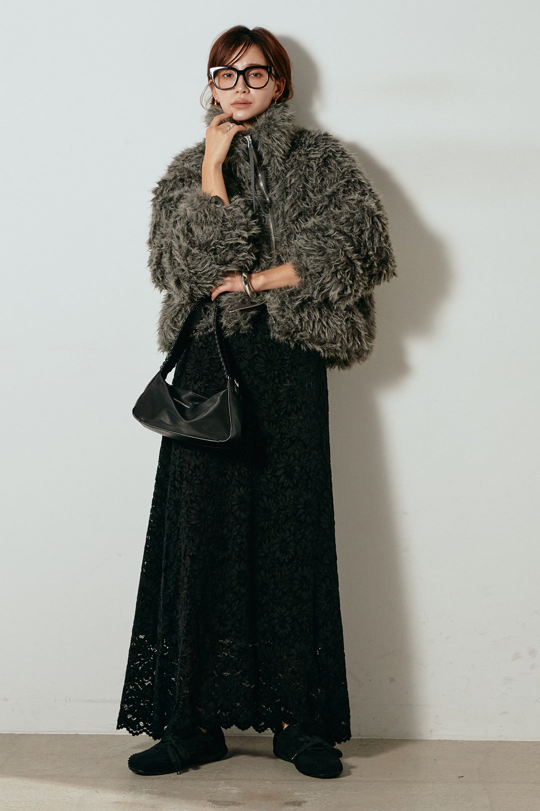 【着回しセット】[SET]ミックスシープファースタンドブルゾン+花柄刺繍ベロアフレアスカート+フェイクウールタックトラウザーズパンツ(3set)