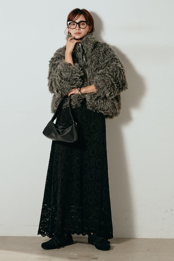 【着回しセット】[SET]ミックスシープファースタンドブルゾン+花柄刺繍ベロアフレアスカート+フェイクウールタックトラウザーズパンツ(3set)